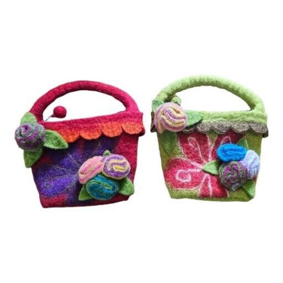 BNB 100% Wool Flower Kids Hand bag Felted Flowers Handmade in Nepal - Picture 1 of 5